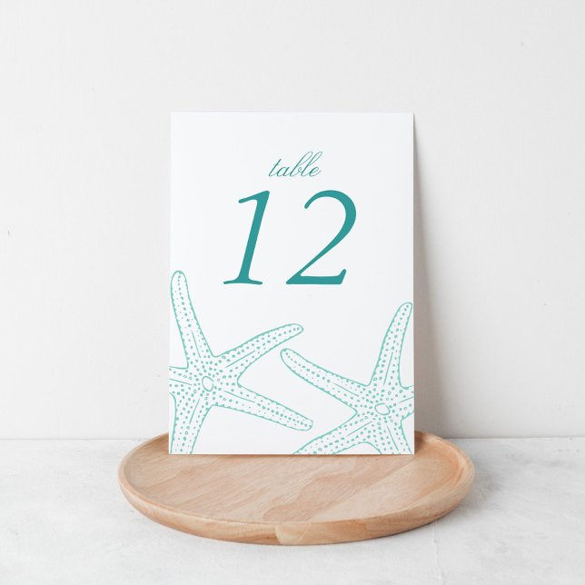 Tarjetas de número de mesa de estrella de mar turq (Subido por el creador)