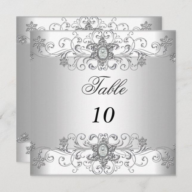 Tarjetas de número de mesa Diamante Blanco Platead (Anverso / Reverso)