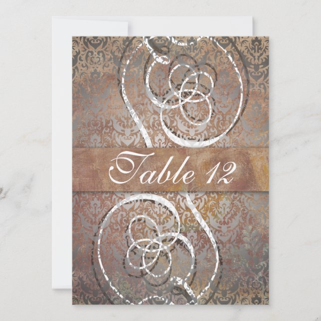 Tarjetas de número de mesa elegantes con damasco t (Anverso)
