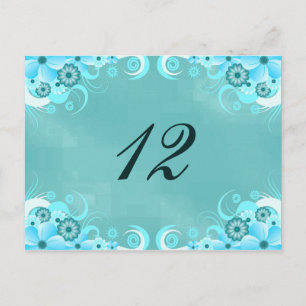 Tarjetas de numero de mesa floral azul turquesa Aq