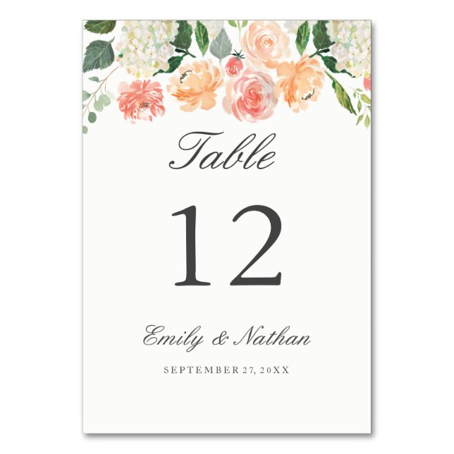 Tarjetas de número de mesa florales con acuarela d (Anverso)