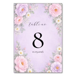 Tarjetas de número de mesa florales de lavanda ros