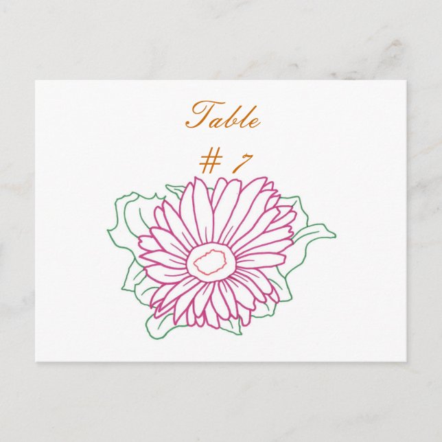 Tarjetas de número de mesa, girasol fucsia rosa (Anverso)