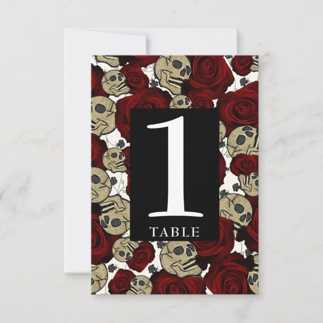 Tarjetas de número de mesa góticas con rosas rojas (Anverso)