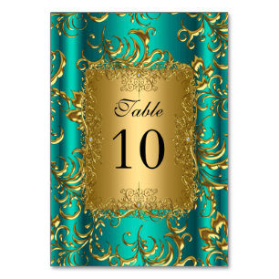 Tarjetas de número de mesa Jade verde dorado