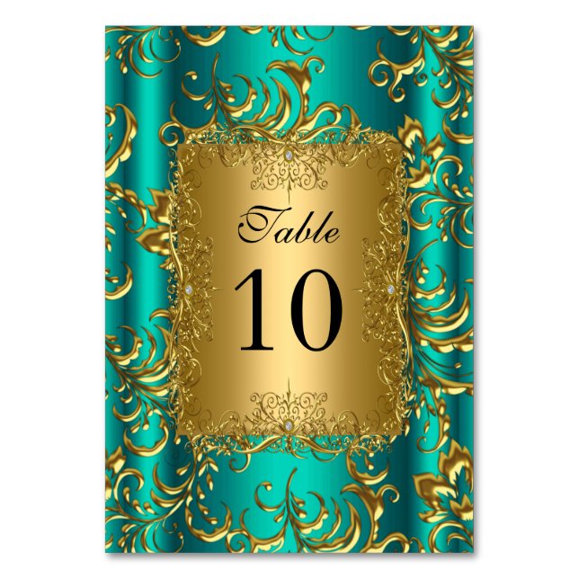 Tarjetas de número de mesa Jade verde dorado (Anverso)