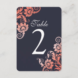 Tarjetas de número de mesa Ombre Coral y Azul
