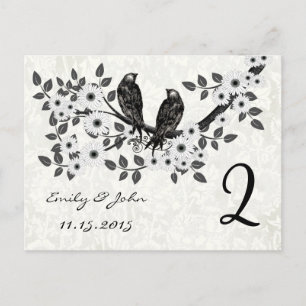 Tarjetas de número de mesa para boda de pájaros vi