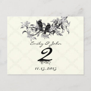 Tarjetas de número de mesa para boda de pájaros vi