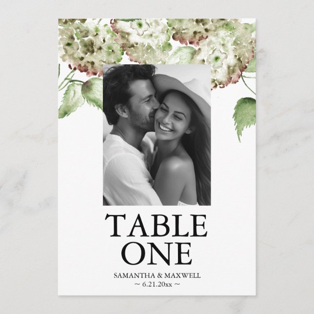 Tarjetas de número de mesa para bodas con Hortensi (Anverso)