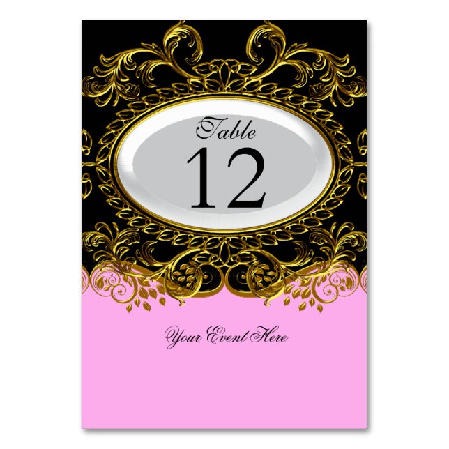 Tarjetas de número de mesa rosa real blanco dorado (Anverso)