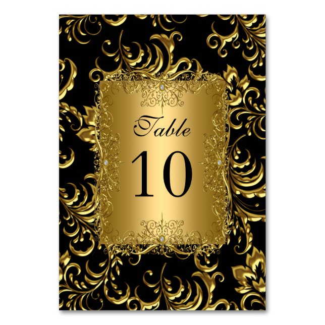 Tarjetas de Número de Mesa Royal Negro Oro (Anverso)