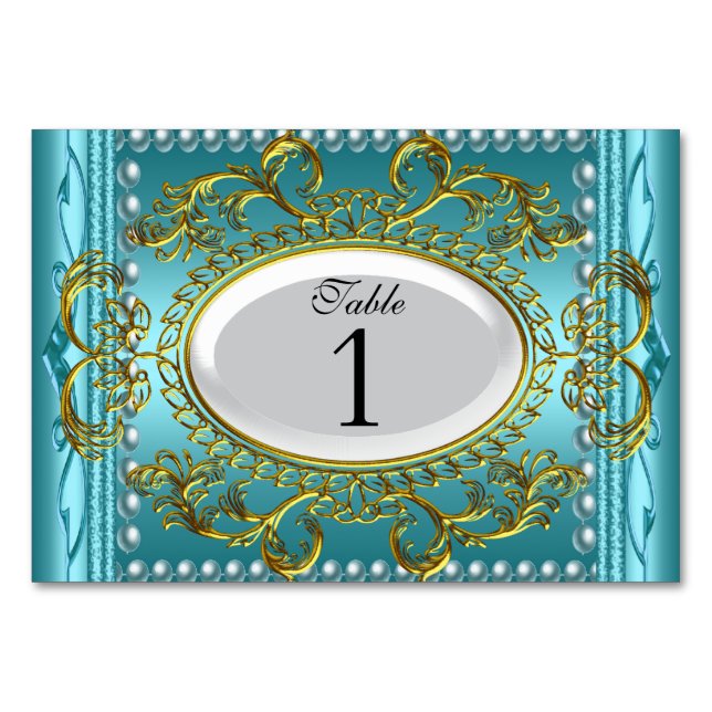 Tarjetas de número de mesa Royal Teal Azul Blanco  (Anverso)