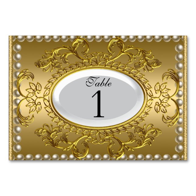 Tarjetas de número de mesa Royal White Gold (Anverso)