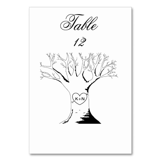 Tarjetas de número de tabla "Árbol de corazón" (Anverso)
