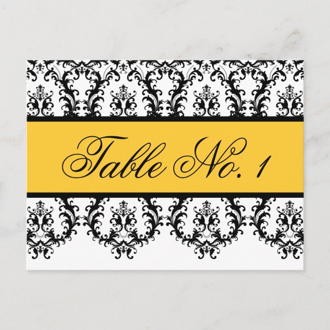 Tarjetas de número de tabla boda Amarillo negro Da (Anverso)