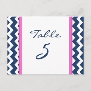 Tarjetas de número de tabla boda Chevron azul rosa