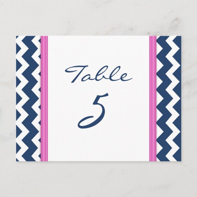 Tarjetas de número de tabla boda Chevron azul rosa (Anverso)