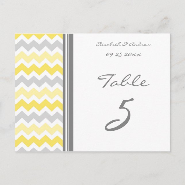 Tarjetas de número de tabla boda Chevron gris amar (Anverso)