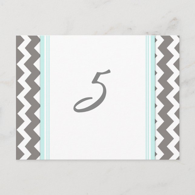 Tarjetas de número de tabla boda Chevron gris azul (Anverso)