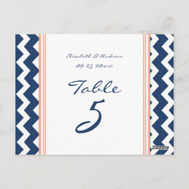 Tarjetas de número de tabla boda Coral Blue Chevro