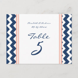 Tarjetas de número de tabla boda Coral Blue Chevro