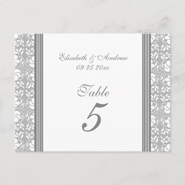 Tarjetas de número de tabla boda Damasco gris (Anverso)