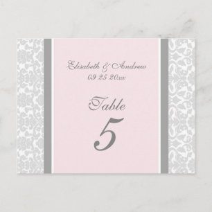 Tarjetas de número de tabla boda Damasco gris rosa