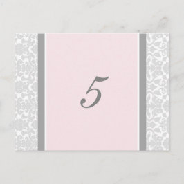 Tarjetas de número de tabla boda Damasco gris rosa