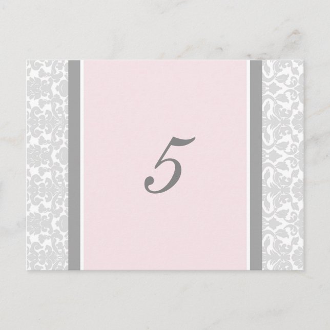 Tarjetas de número de tabla boda Damasco gris rosa (Anverso)
