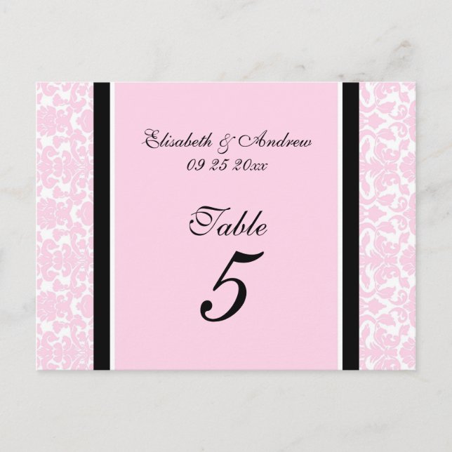 Tarjetas de número de tabla boda Damasco rosa (Anverso)
