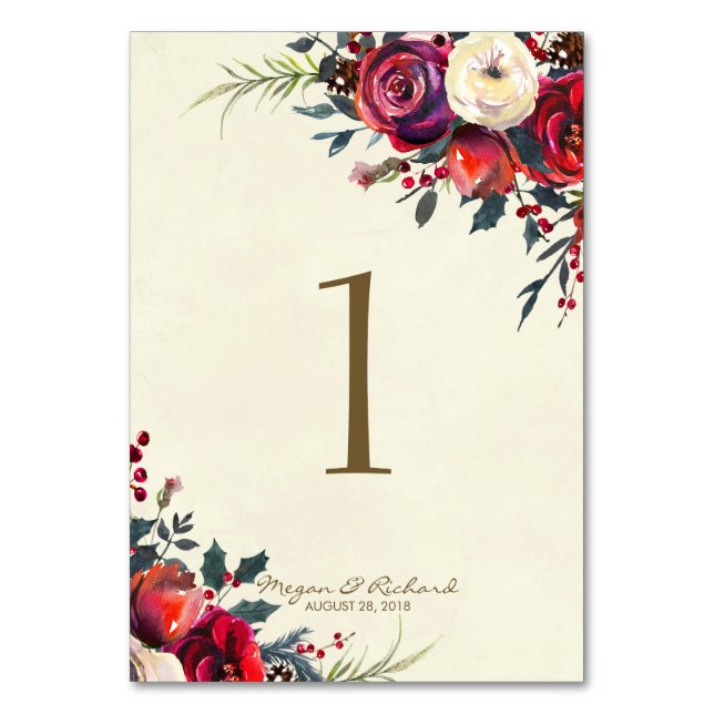 tarjetas de número de tabla boda de bayas de bodas (Anverso)