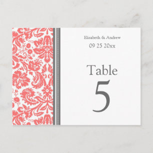 Tarjetas de número de tabla boda de coral gris