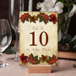 Tarjetas de número de tabla Boda de hojas de otoño