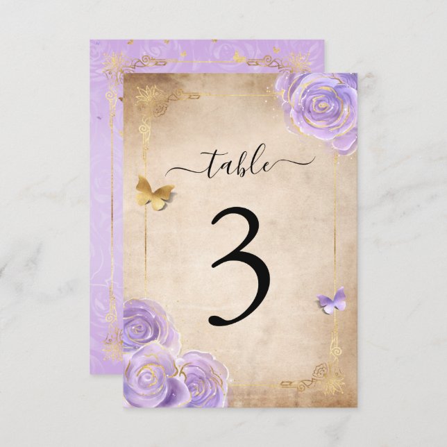 Tarjetas de número de tabla Boda de oro morado cla (Anverso / Reverso)