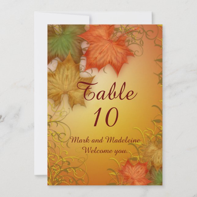Tarjetas de número de tabla Boda de otoño (Anverso)