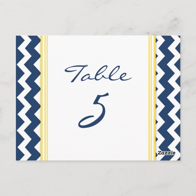 Tarjetas de número de tabla boda Lemon Blue Chevro (Reverso)