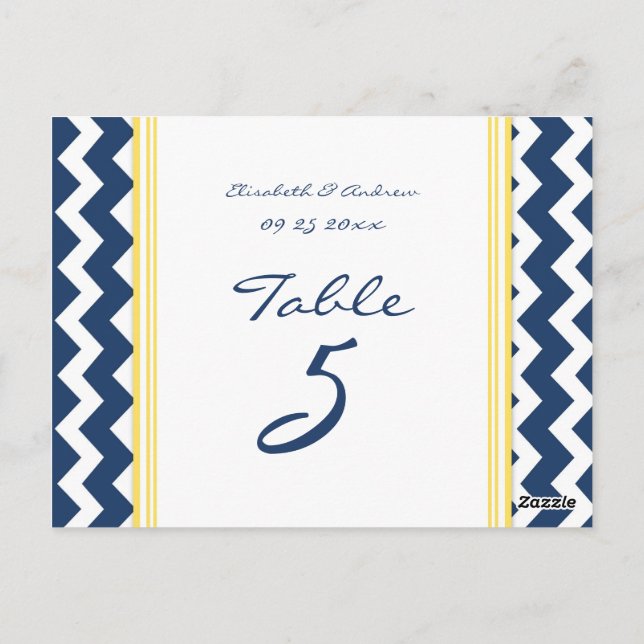 Tarjetas de número de tabla boda Lemon Blue Chevro (Reverso)