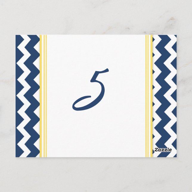 Tarjetas de número de tabla boda Lemon Blue Chevro (Reverso)