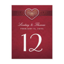 Tarjetas de número de tabla cardíaca de flores roj