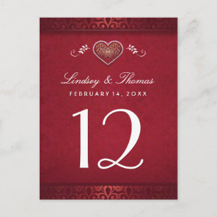 Tarjetas de número de tabla cardíaca de flores roj