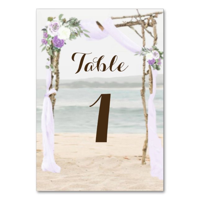 Tarjetas de número de tabla de Boda de Beach Arbor (Anverso)