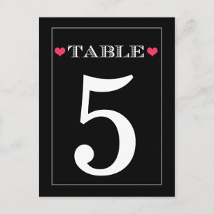 Tarjetas de número de tabla de Boda negro de coraz