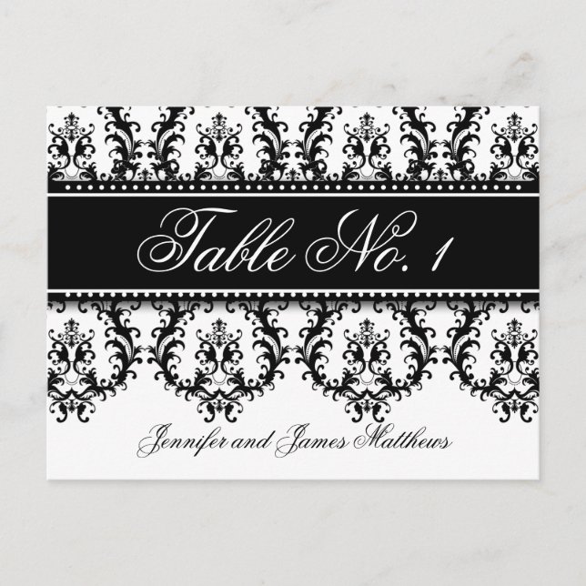 Tarjetas de número de tabla de boda Nombres de Dam (Anverso)