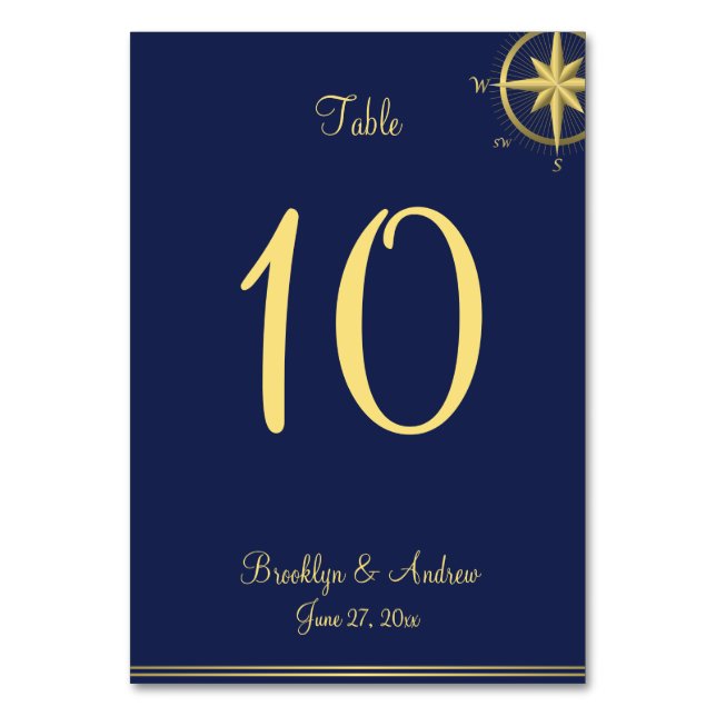 Tarjetas de número de tabla de Bodas náuticos azul (Anverso)