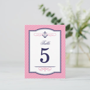 Tarjetas de número de tabla de Bodas náuticos rosa