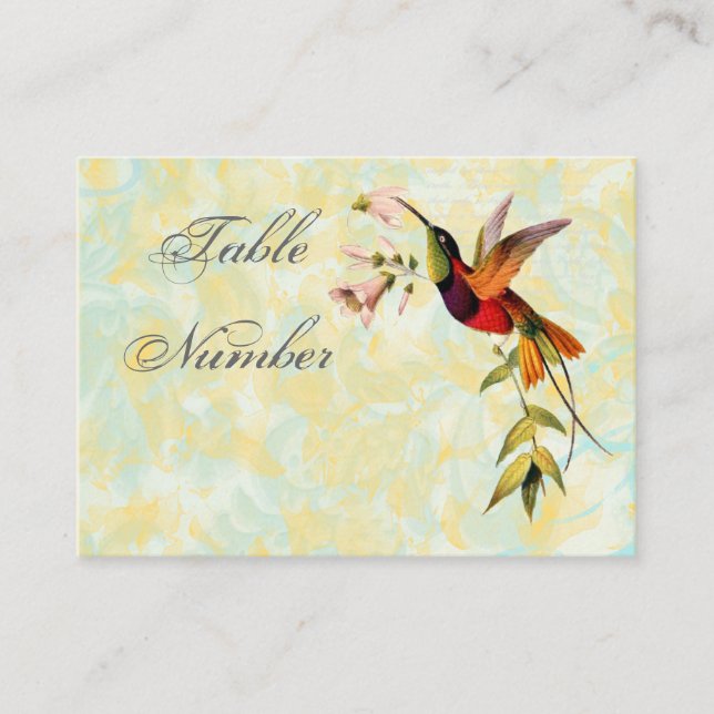 Tarjetas de número de tabla de colibrí de cosecha  (Anverso)