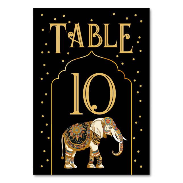 Tarjetas de número de tabla de Elephant Boda Indio (Anverso)