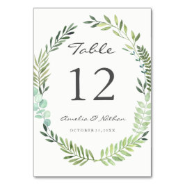 Tarjetas de número de tabla de flores de hoja verd