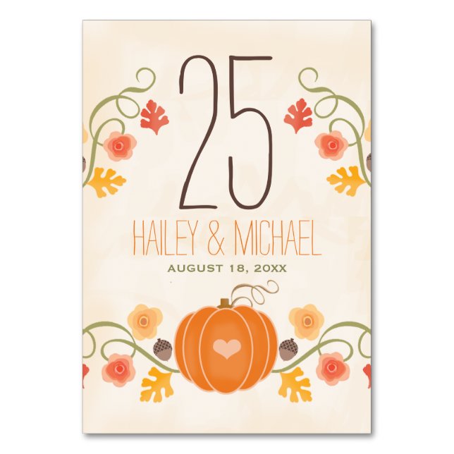 Tarjetas de número de tabla del Boda de calabaza d (Anverso)